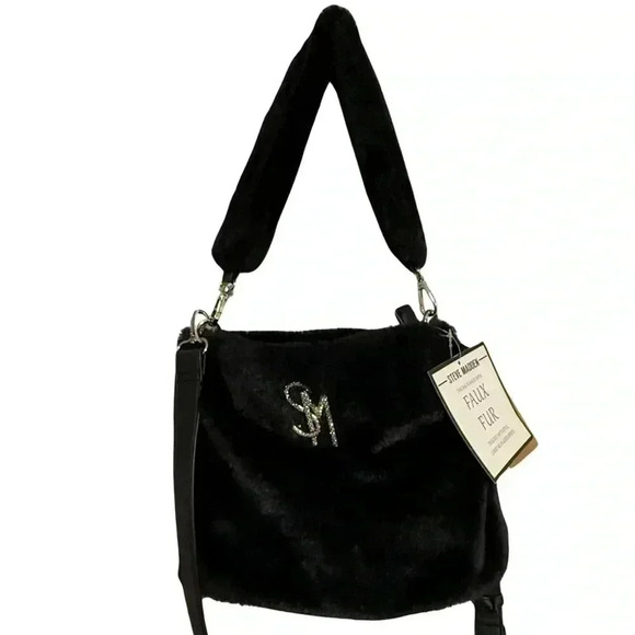 Steve Madden BVANI Black Faux Fur Shoulder Bag - Crossbody Purse - NWT - Picture 1 of 11